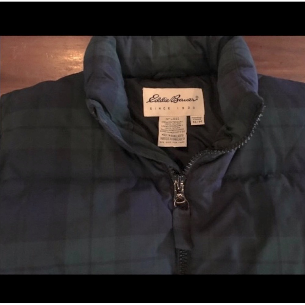 Eddie Bauer Blackwatch plaid goose down light vest size M